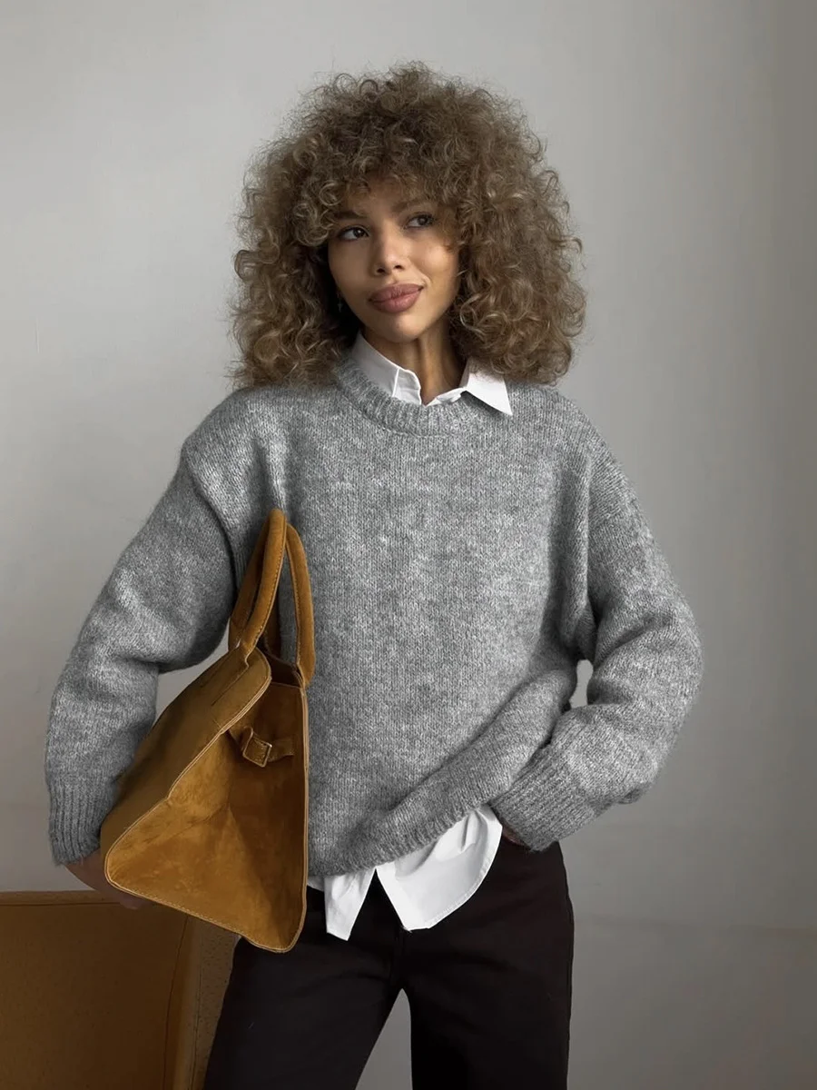 Athvotar Athvotar Lazy Wind Wool Sweater Woman 2025 Dress Bag Loose Knitted Shirt Long-Sleeved Top
