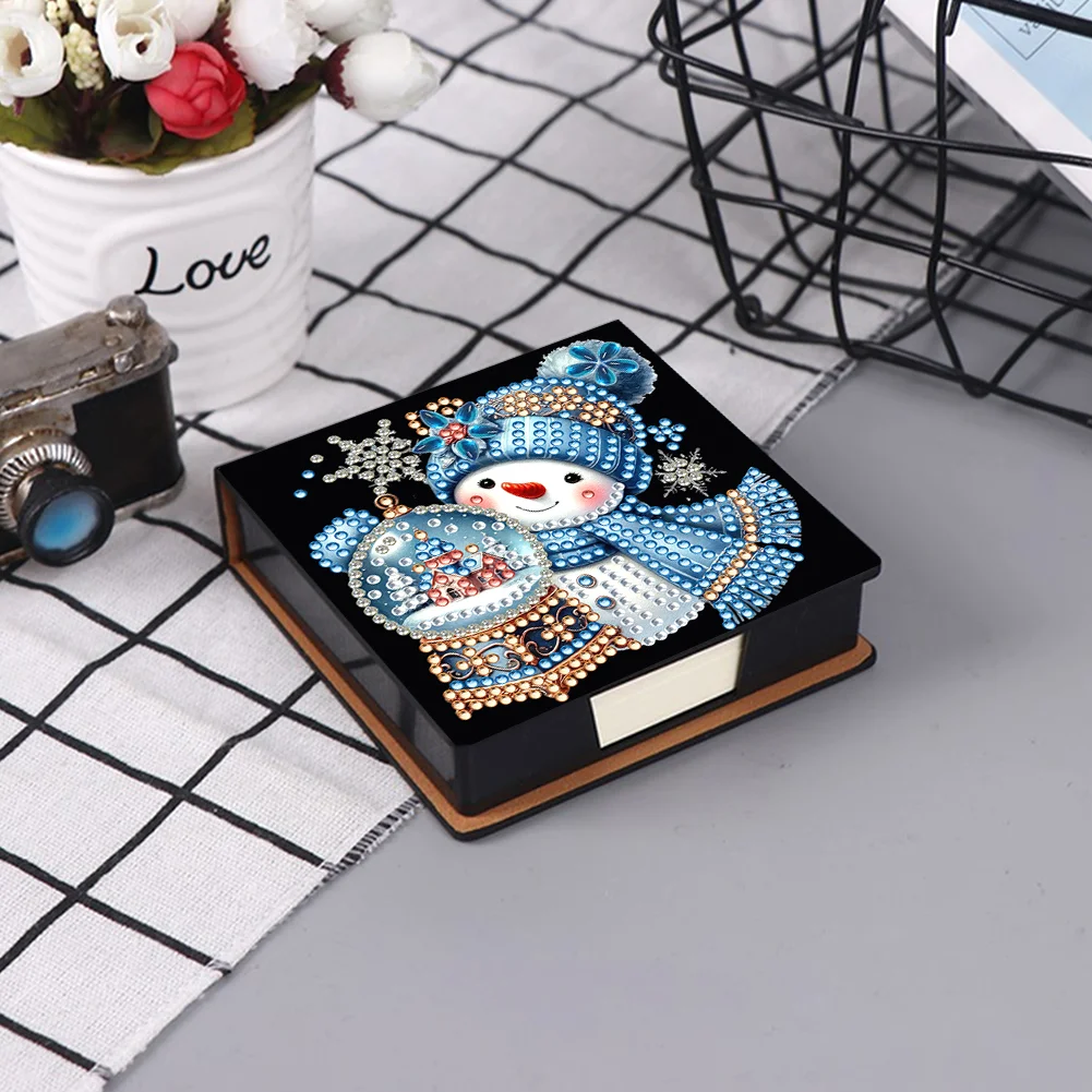 5D DIY PU Snowman Diamond Painting Notecard Box Gem Art Sticky Note Holder
