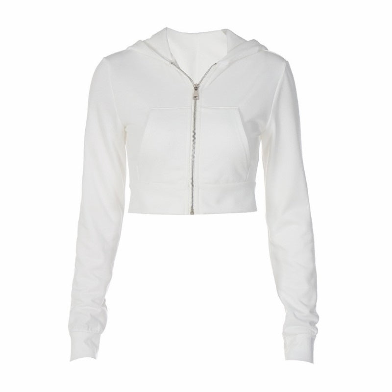 Aiertu 2024 New American Hot Girl High Waist Short Sweater Women's Slimming Cotton Hooded Long Sleeve Slim Top High Street aiertu