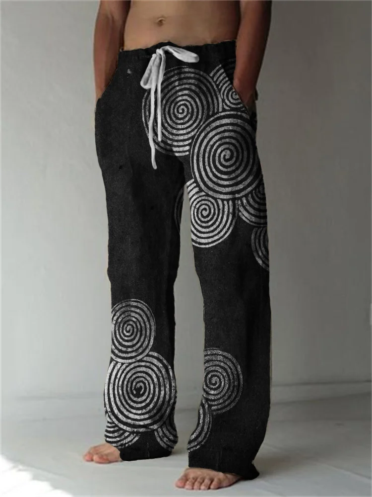Sea Waves Ripples Japanese Lino Art Linen Blend Casual Pants