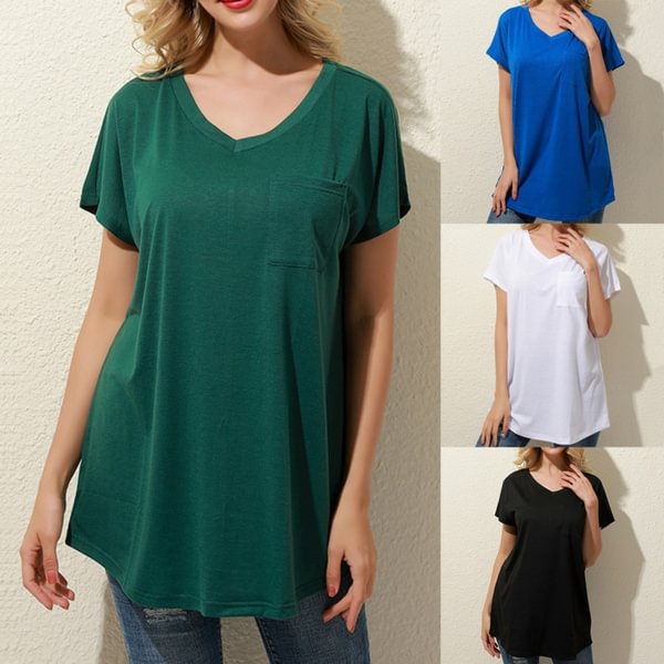 Women's Summer Tops Casual Short Sleeve T-shirts V-neck Blouses Solid Color Shirts - Shop Trendy Women's Fashion | TeeYours