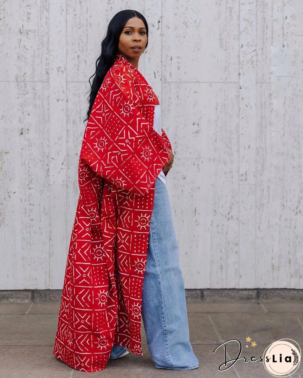 Stylish Print Loose Long Cardigan Coats