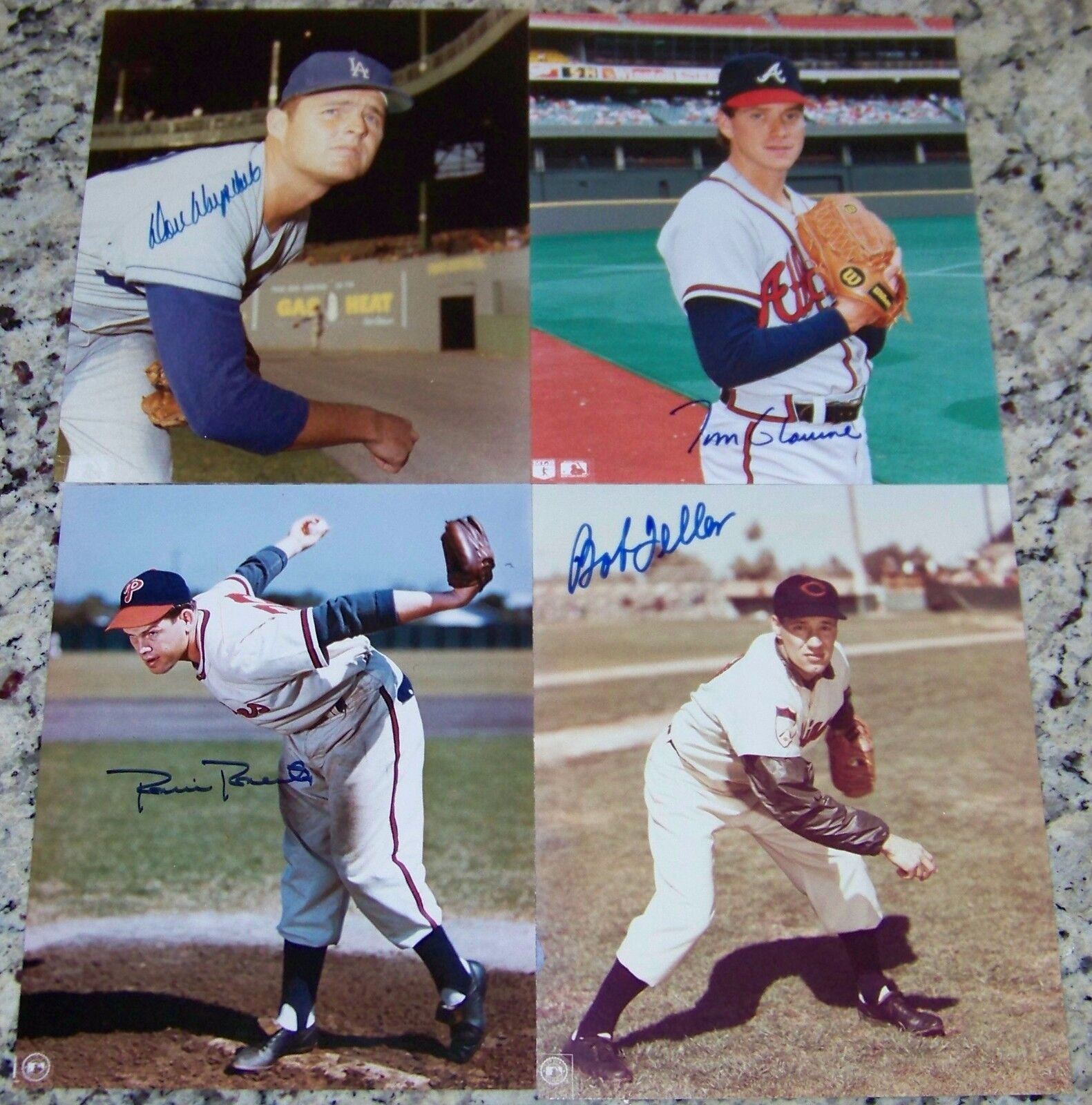 Don Drysdale Tom Glavine Bob Feller Robin Roberts Signed Baseball Photo Poster paintings JSA LOA