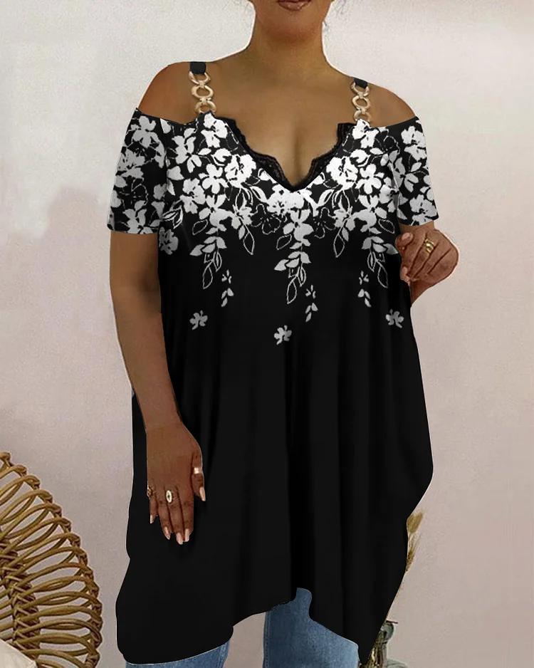 V-Neck Women's Casual Printed Hoop Sling Top