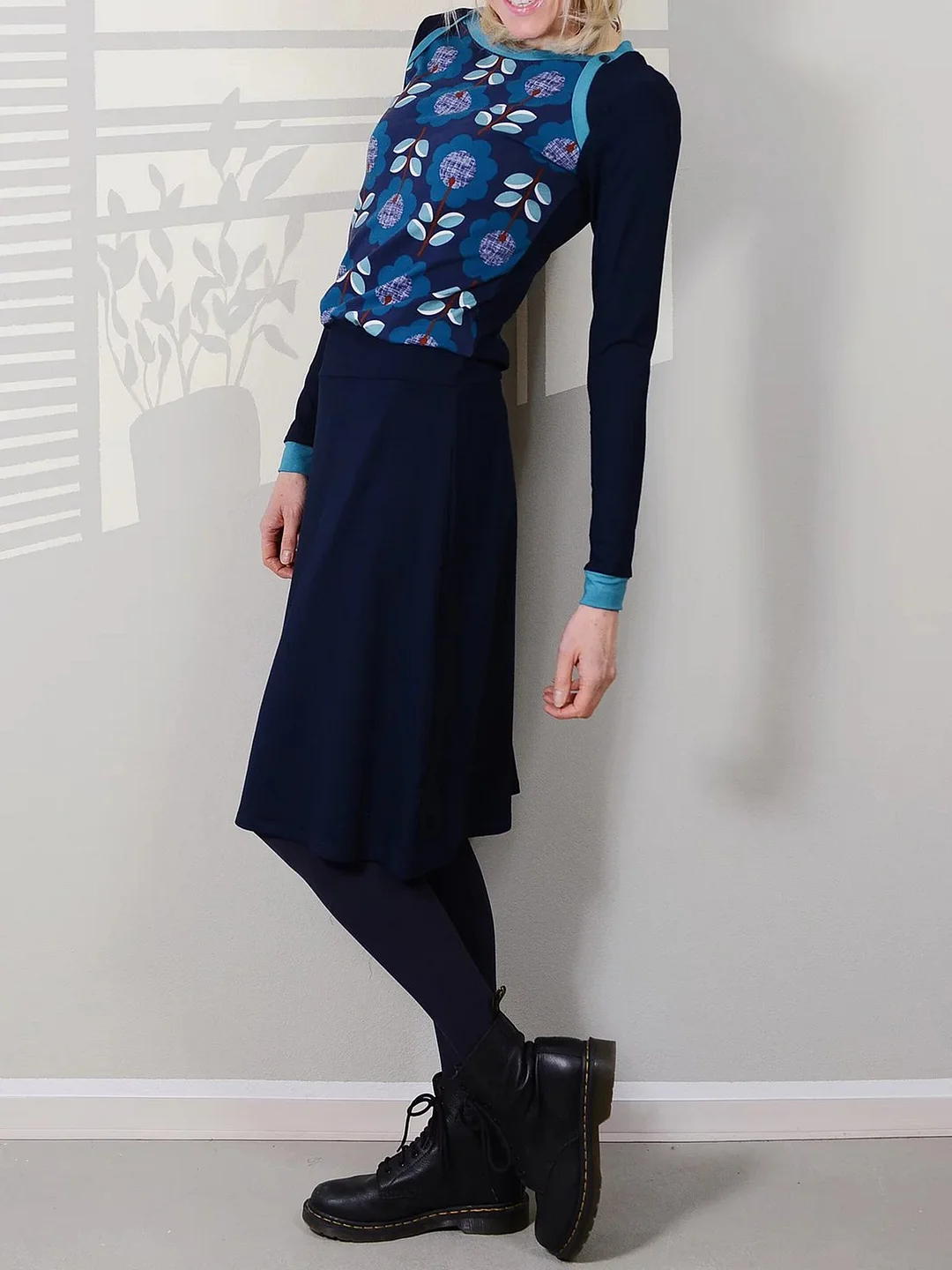 Casual A-Line Floral Printed Crew Neck Knitting Dress | IFYHOME
