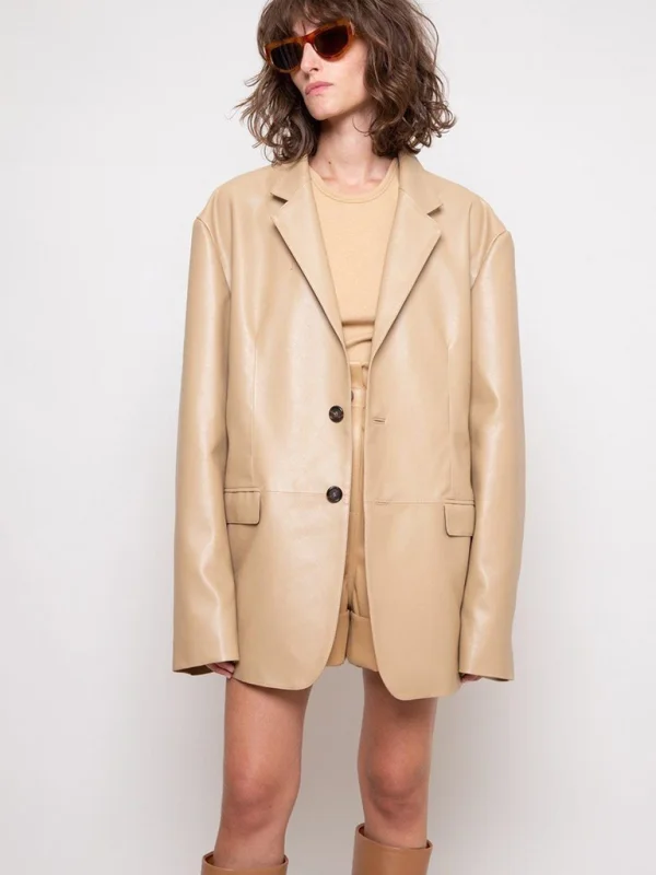 Women's leather jacket loose jacket long sleeve blazer Flusfy