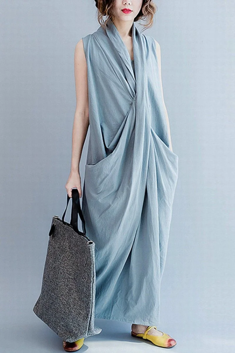 Gray Sleeveless Cross Summer long dresses Causal Dresses Plus Size ...