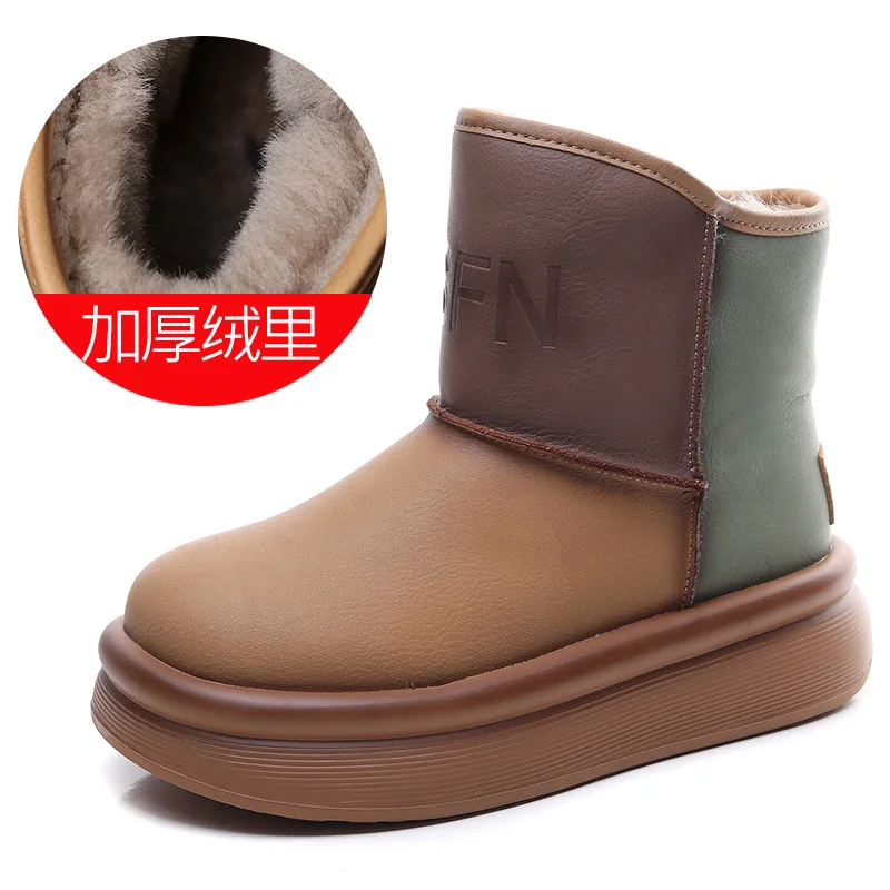 Yyvonne Warm Snow Boots Winter Color High-Skin High-Sleeve Thick-Sleeled Cotton Shoe Sleeve Flat Leather Boots Leisure