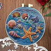 4pcs Seashells Conch Starfish-Long Stitch DIY Stamped Embroidery Kit 30x30cm with 20cm Embroidery Hoop tapestrymarket