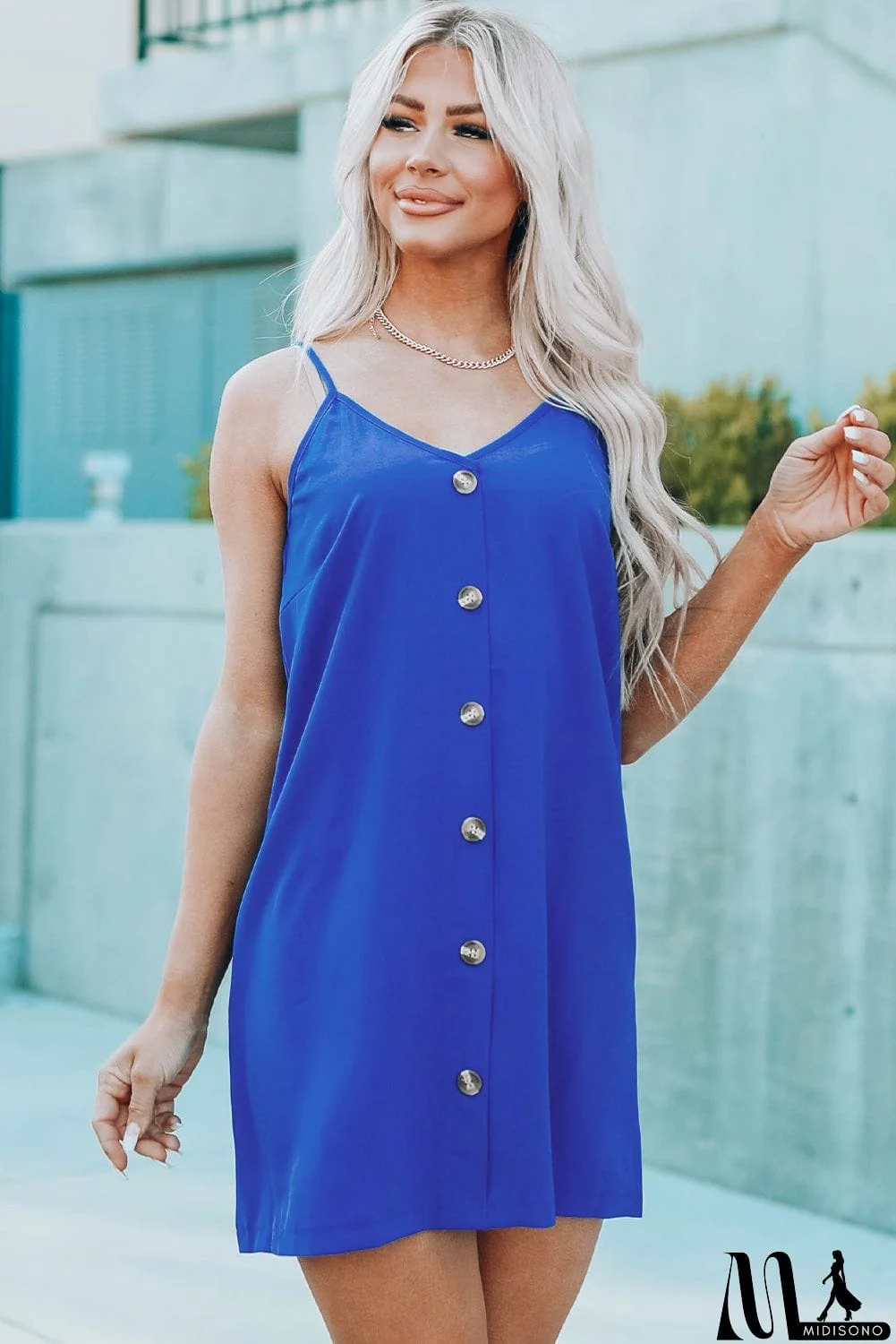MidiSono - Buttoned Spaghetti Strap Dress