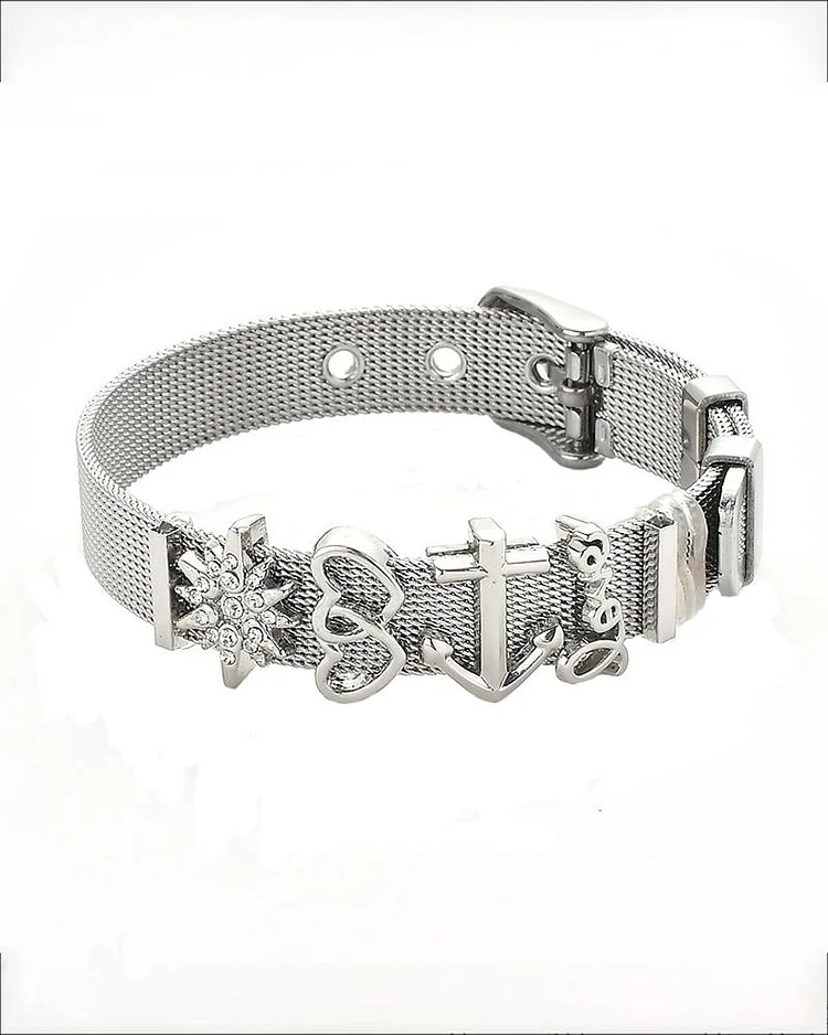 Anchor & Heart & Letter Pattern Studded Braided Bracelet P7988487990