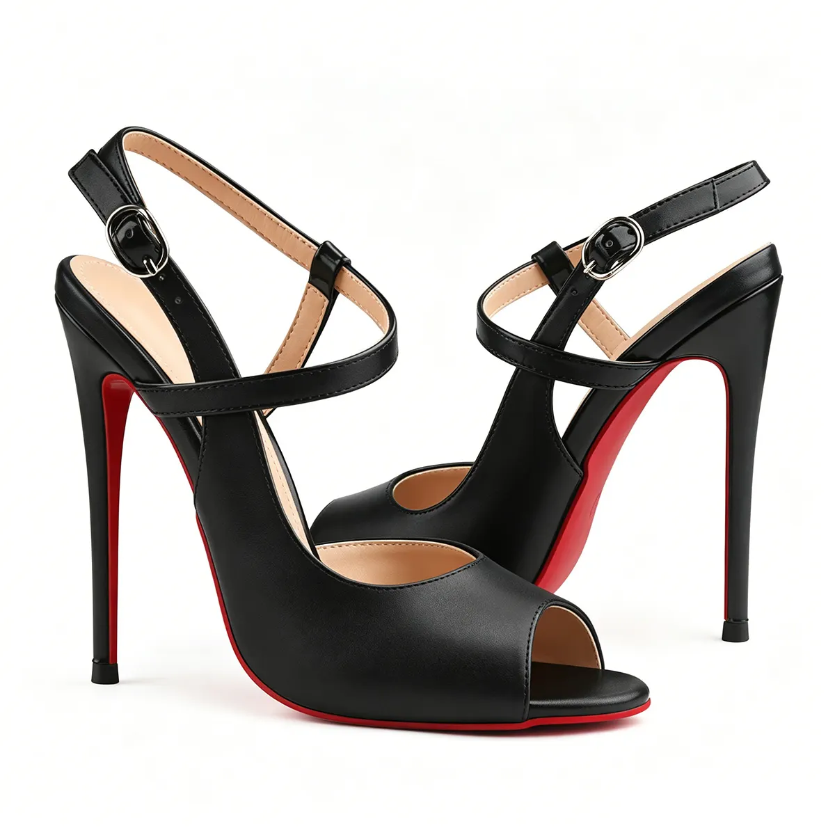 120/100mm Women&rsquo;s Ankle Strap Red Bottom High Heel Matte Sandals-MERUMOTE