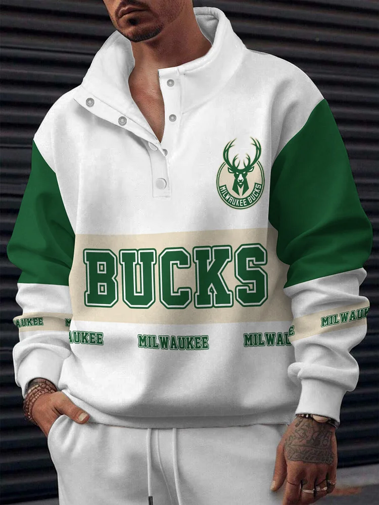 Milwaukee Bucks  2025 New Design Casual Snap Mockneck Pullover