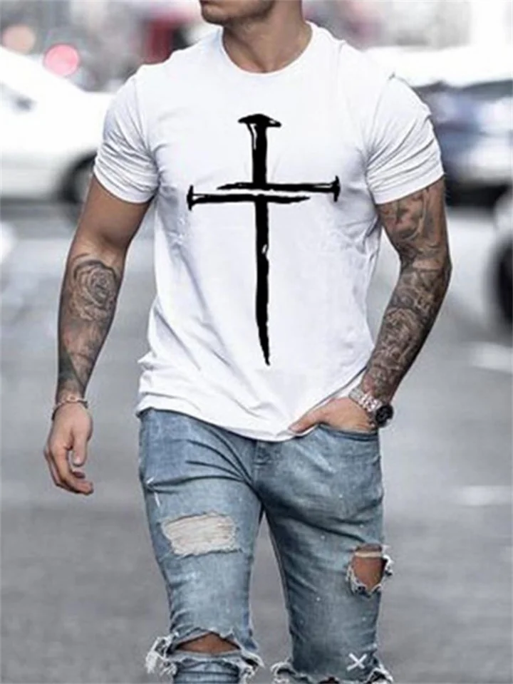 Men's T Shirt Tee Tee Cool Shirt Cross Round Neck Print Plus Size Casual Vacation Short Sleeve Print Clothing Apparel Designer Big and Tall Esencial | 168DEAL