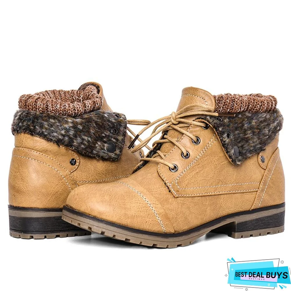 Winter Women's Ankle Boots Shoes Genuine Leather Lace Up Platform Boots Woman Warm Plush Snow Boots Women