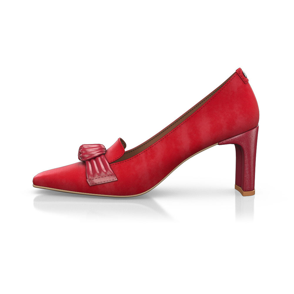 Vegan Suede Square Toe 3'' Block Heel  Pumps in Red Nicepairs
