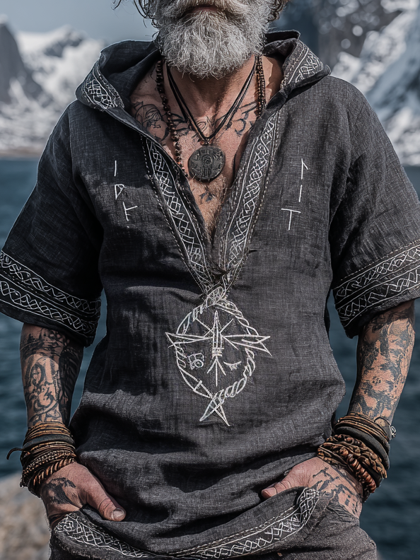 Men's Viking Inspired Celtic Totem Rune Short Sleeve Hoodie / Rvogue / Rvogue
