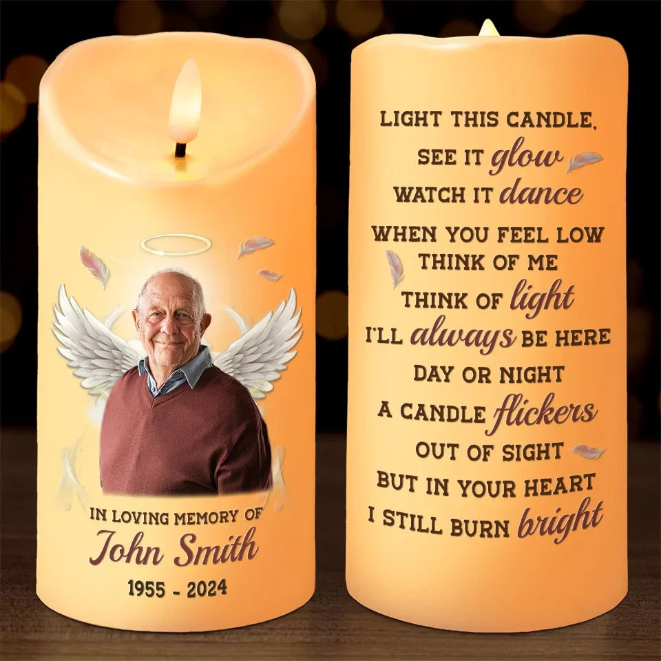 Loveyoufancy Custom Photo Your Memory Is The Light That Guards Our Hearts And Souls - Memorial Personalized Custom LED Candle - Sympathy Gift, Christmas Gift For Family Members
