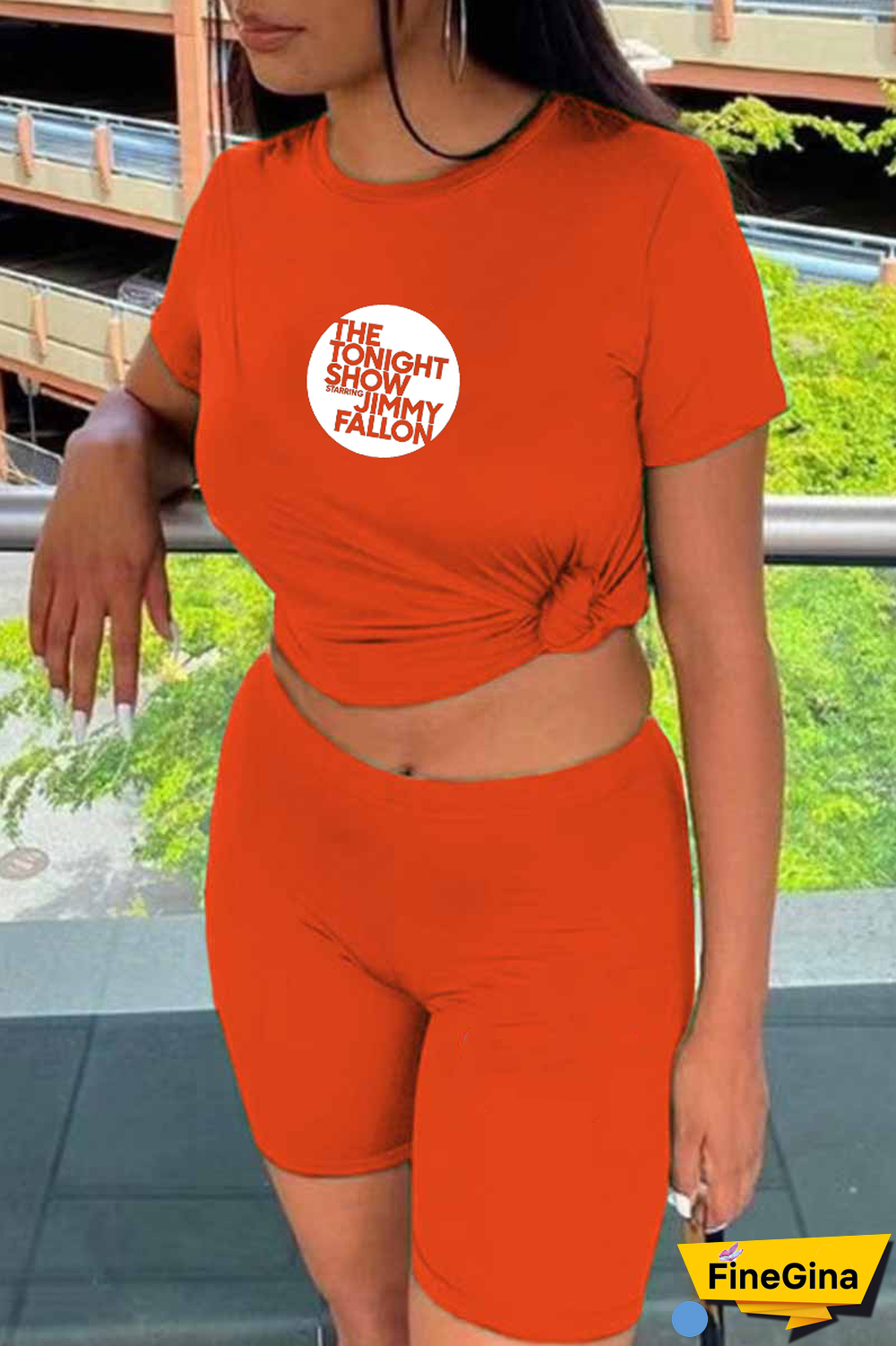 Orange Street Print Patchwork Letter O Neck T-Shirts