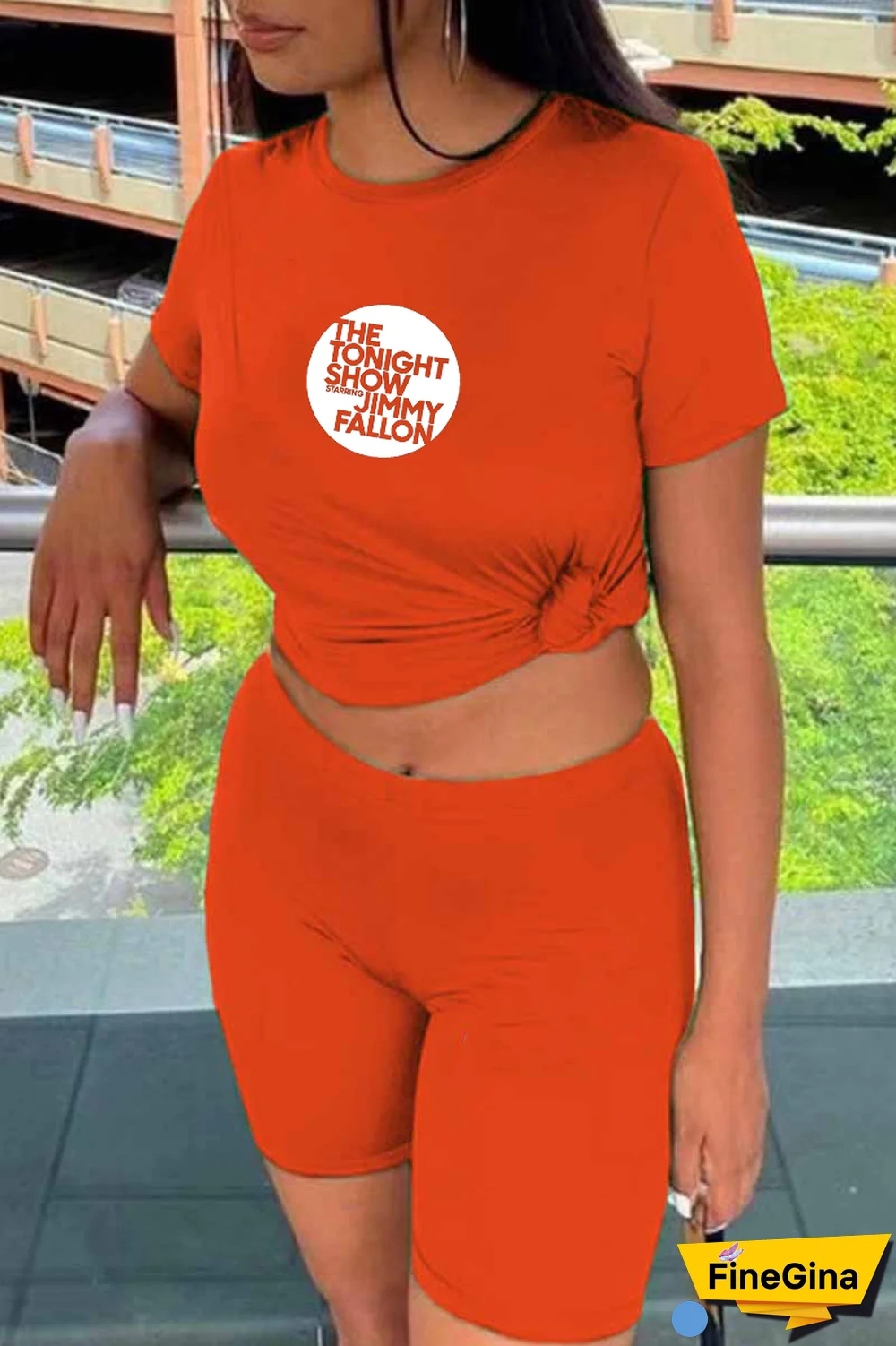 Orange Street Print Patchwork Letter O Neck T-Shirts