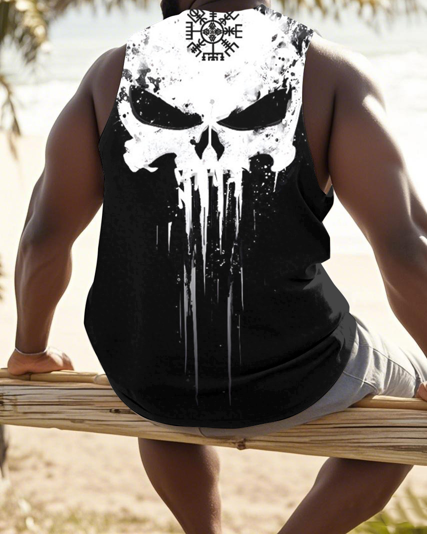Men's Plus Size Viking Skull Ink Print Vest