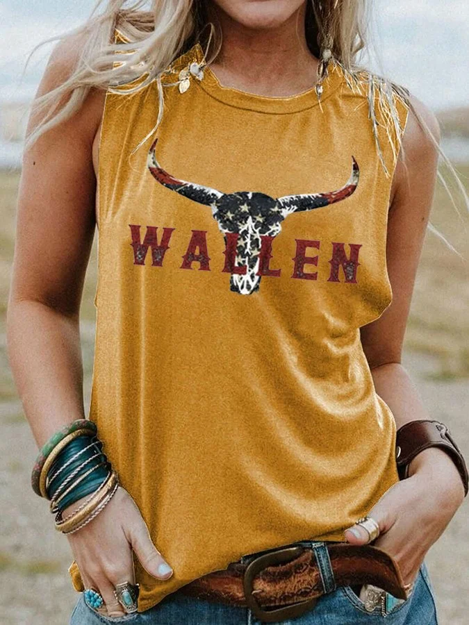 Women's Western Wallen Bullhead Print Sleeveless T-Shirt