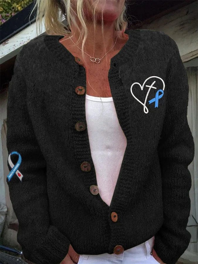 Women's Diabetes Awareness Printed Casual Cardigan socialshop