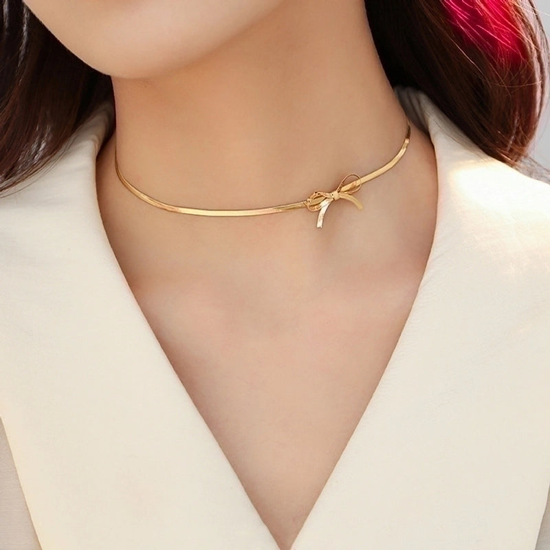 Titanium Steel Elegant Minimalist Bow Knot Plating Choker
