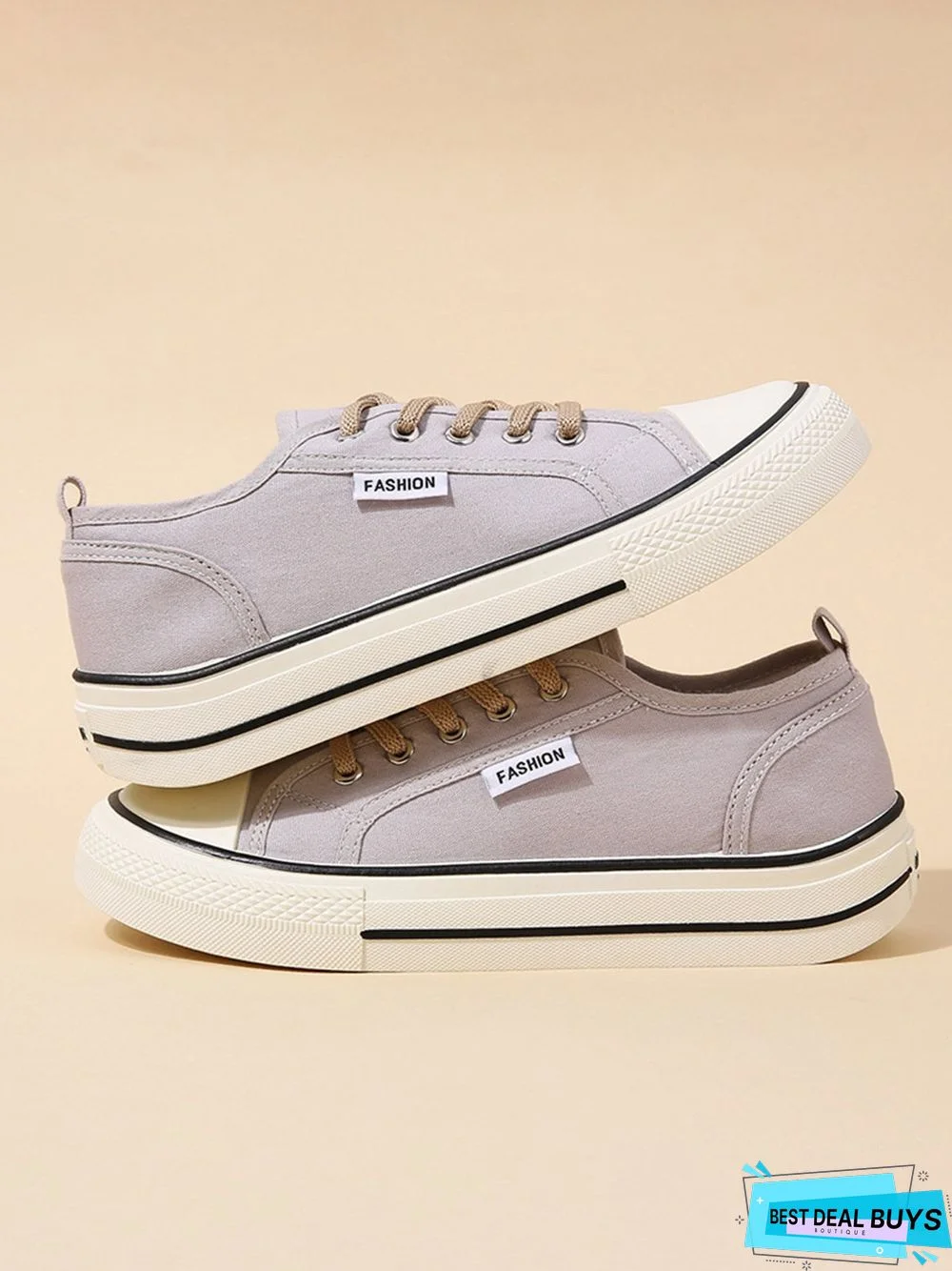 Casual Plain Color Split Joint Comfy Square Toe Lace-Up Canvas Shoes