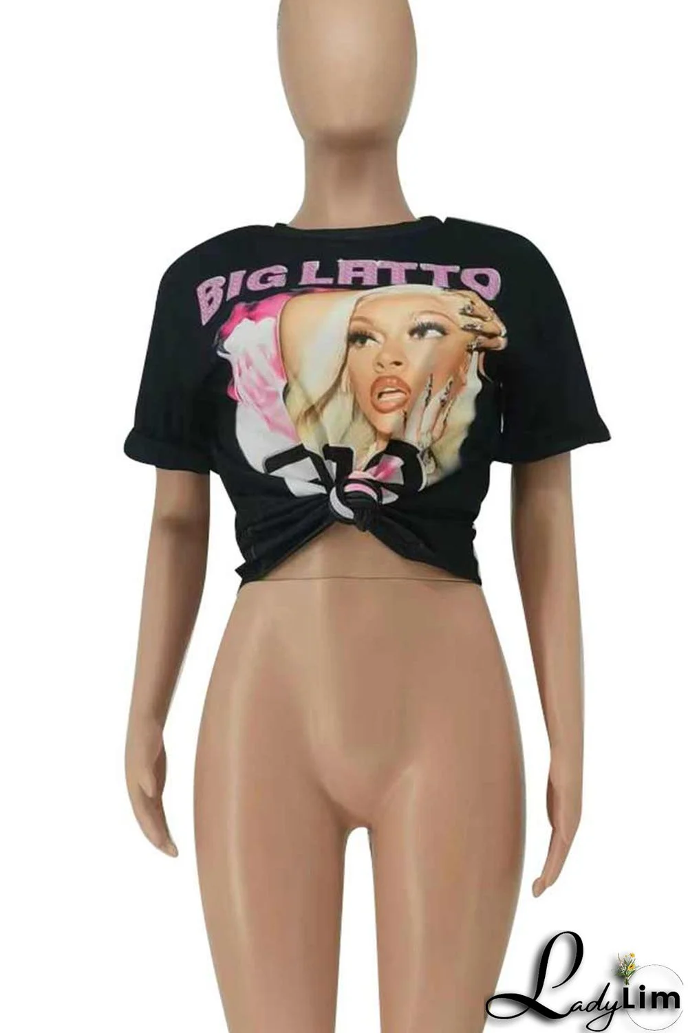 White Casual Print Split Joint O Neck T-Shirts