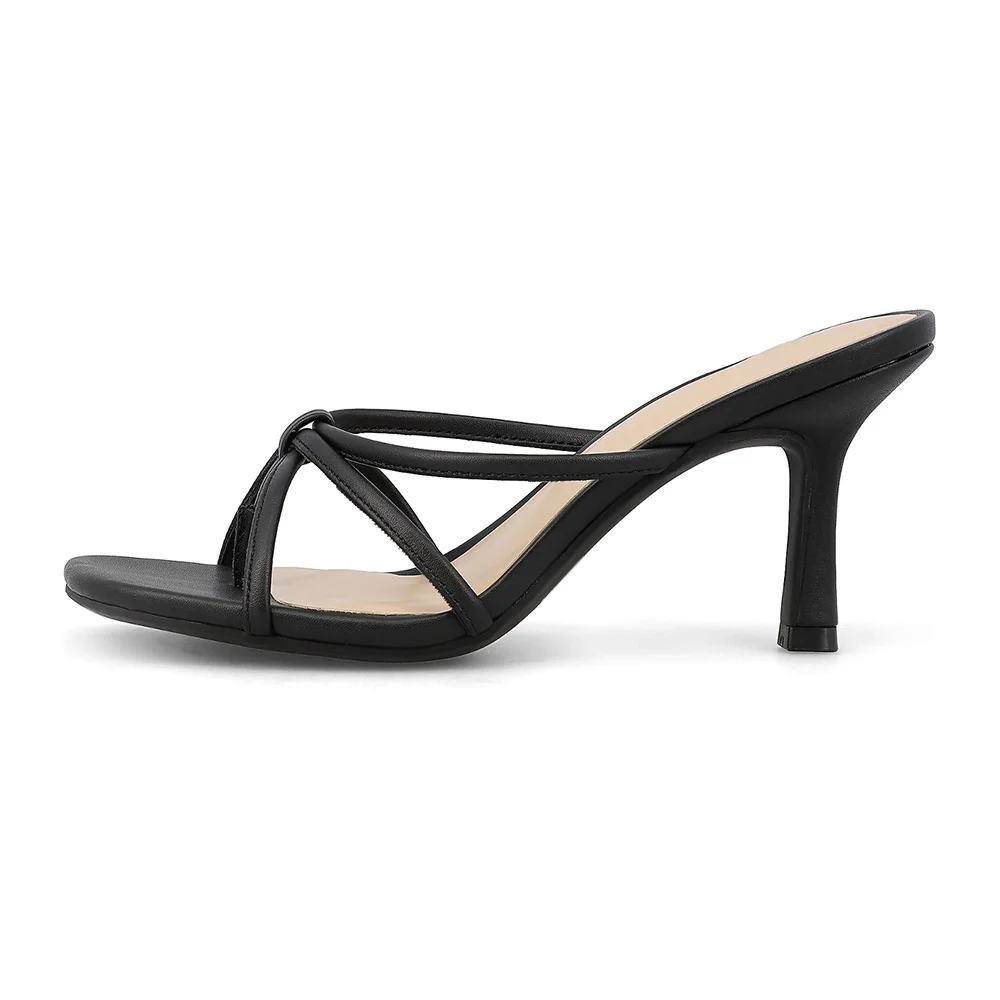 Elegant Black Square Toe Flared Heels 3 Inch Women's Mules Shoes