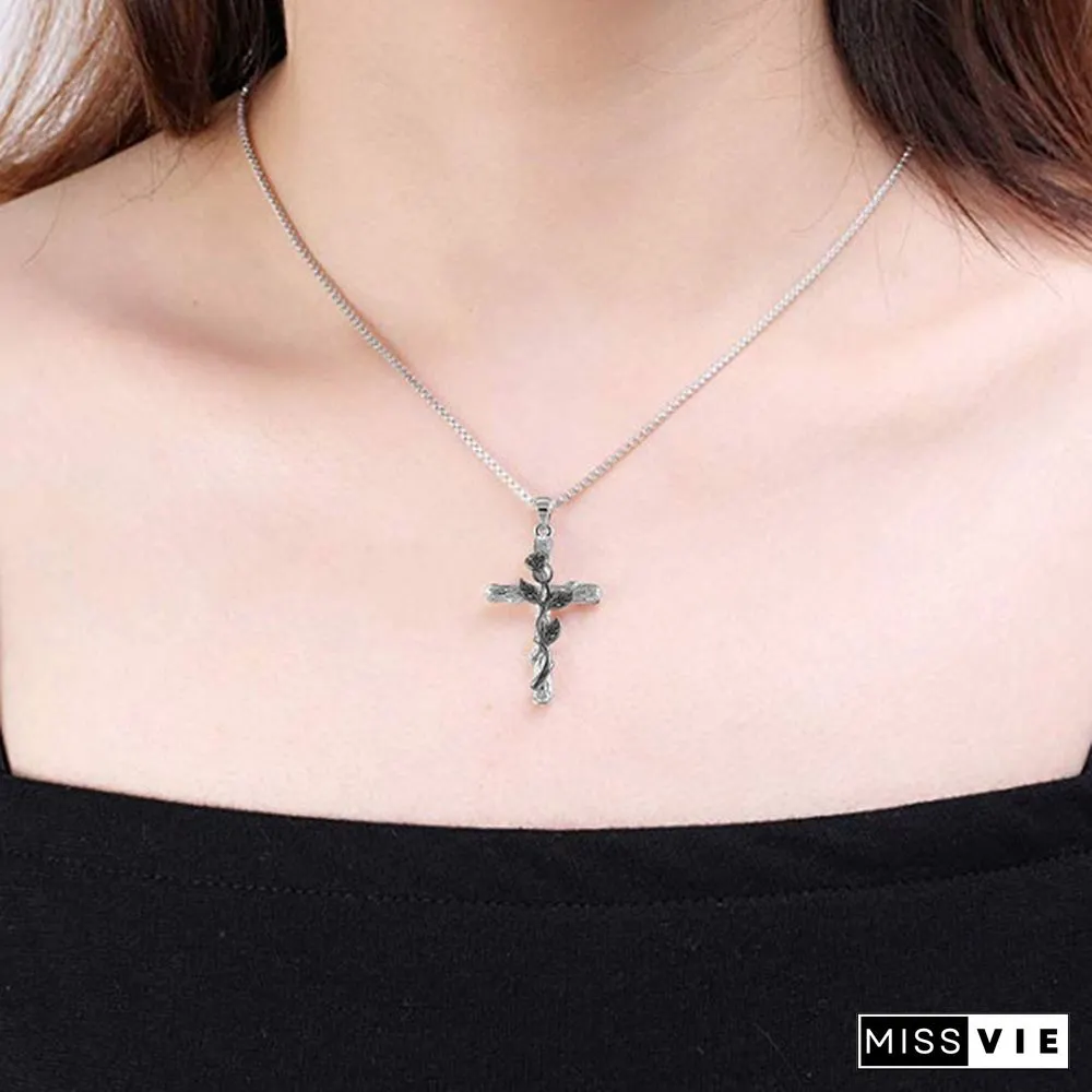 Colors Natural Flower Plant Cross Pendant Chain Necklace Jewelry Gift for Women