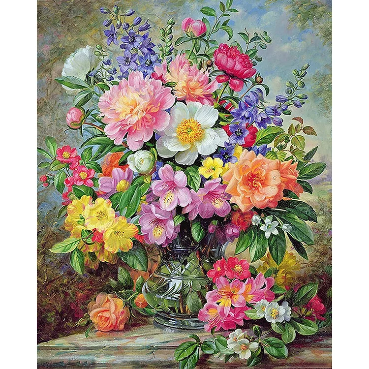 【Huacan Brand】Peony Flower Vase 11CT Stamped Cross Stitch 45*55CM