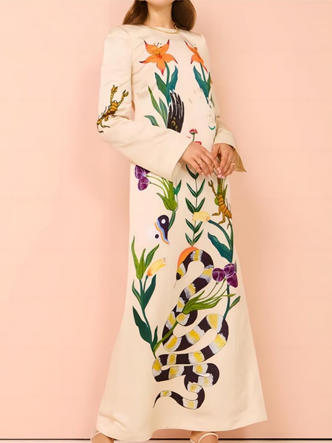 Women's Vacation Backless Animal Print Street Casual Long Sleeve Dresses