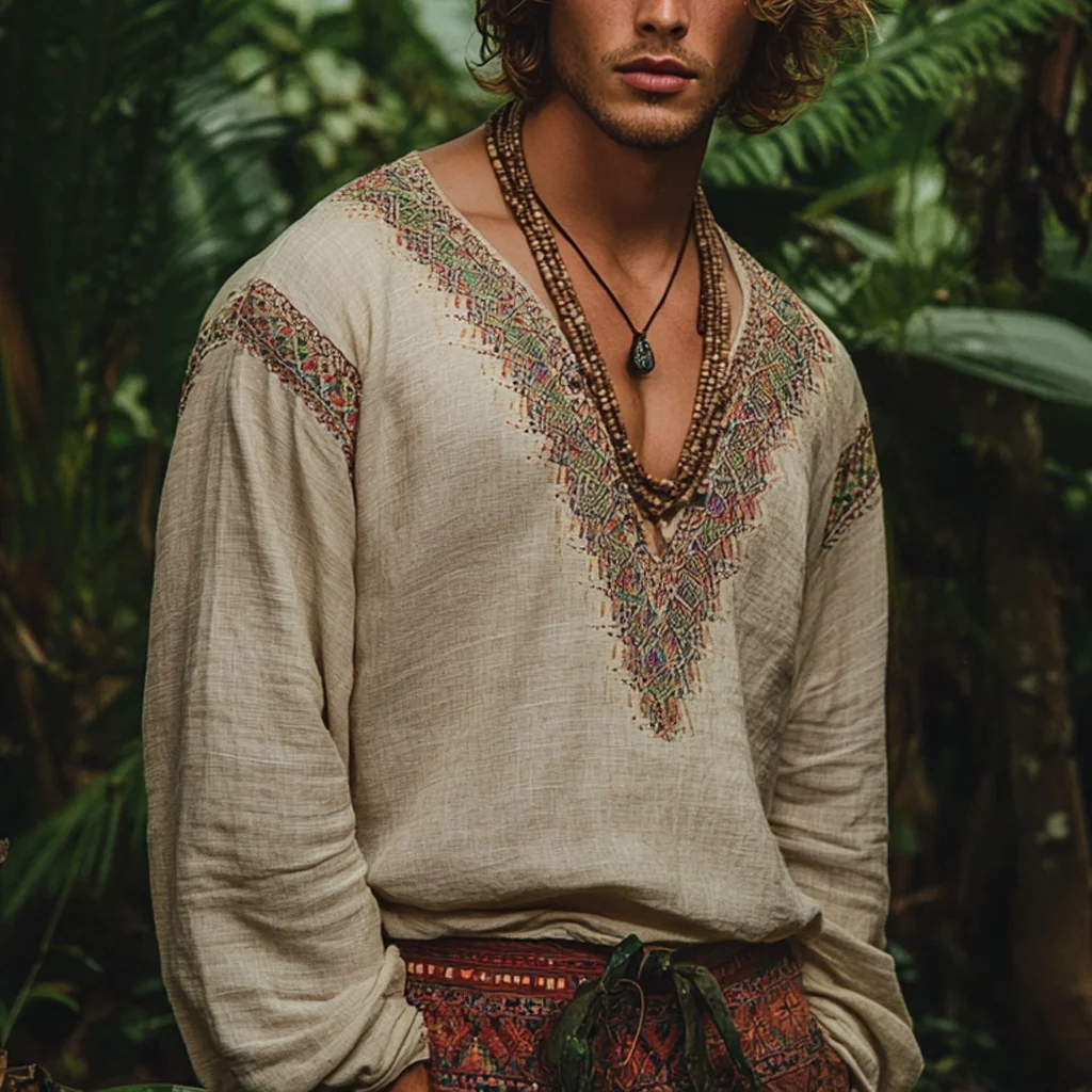 Men's Bohemian Linen Top-inspireuse