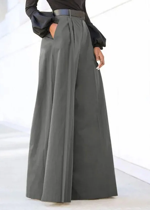 Boutique Grey High Waist Pockets Wide Leg Pants Spring