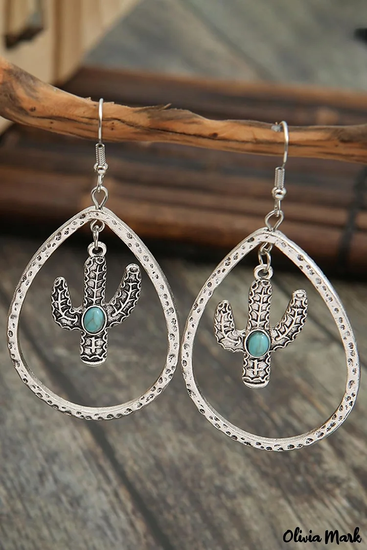 Turquoise Hollow Out Cactus Shape Dangling Earrings
