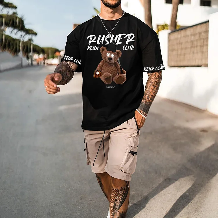 Men's Baseball Bear Printed T-shirt