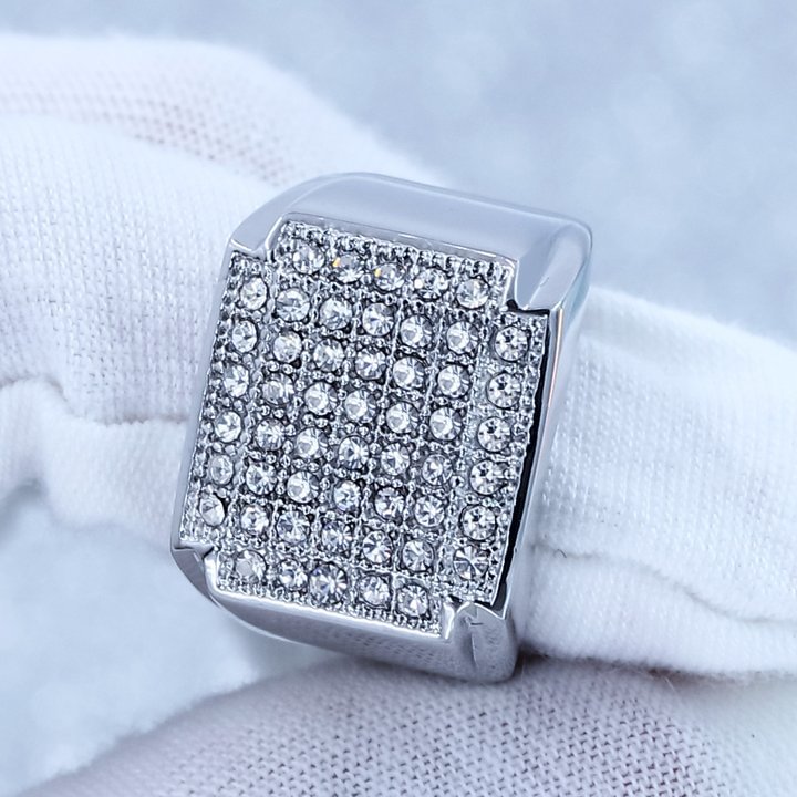 White Gold Iced Out Men Rings Bling Hip Hop Jewelry