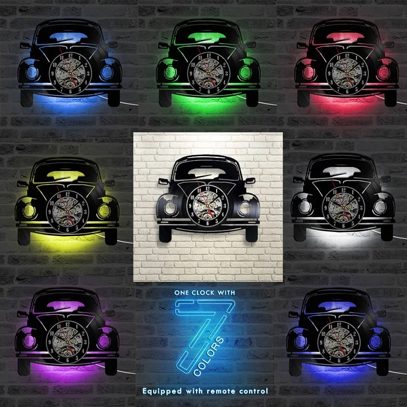 Car Shape LED Wall Clock Modern Design 3D Decorative Hanging Clocks with 7 Colors LED Lighting Wall Watch Home Decor Silent