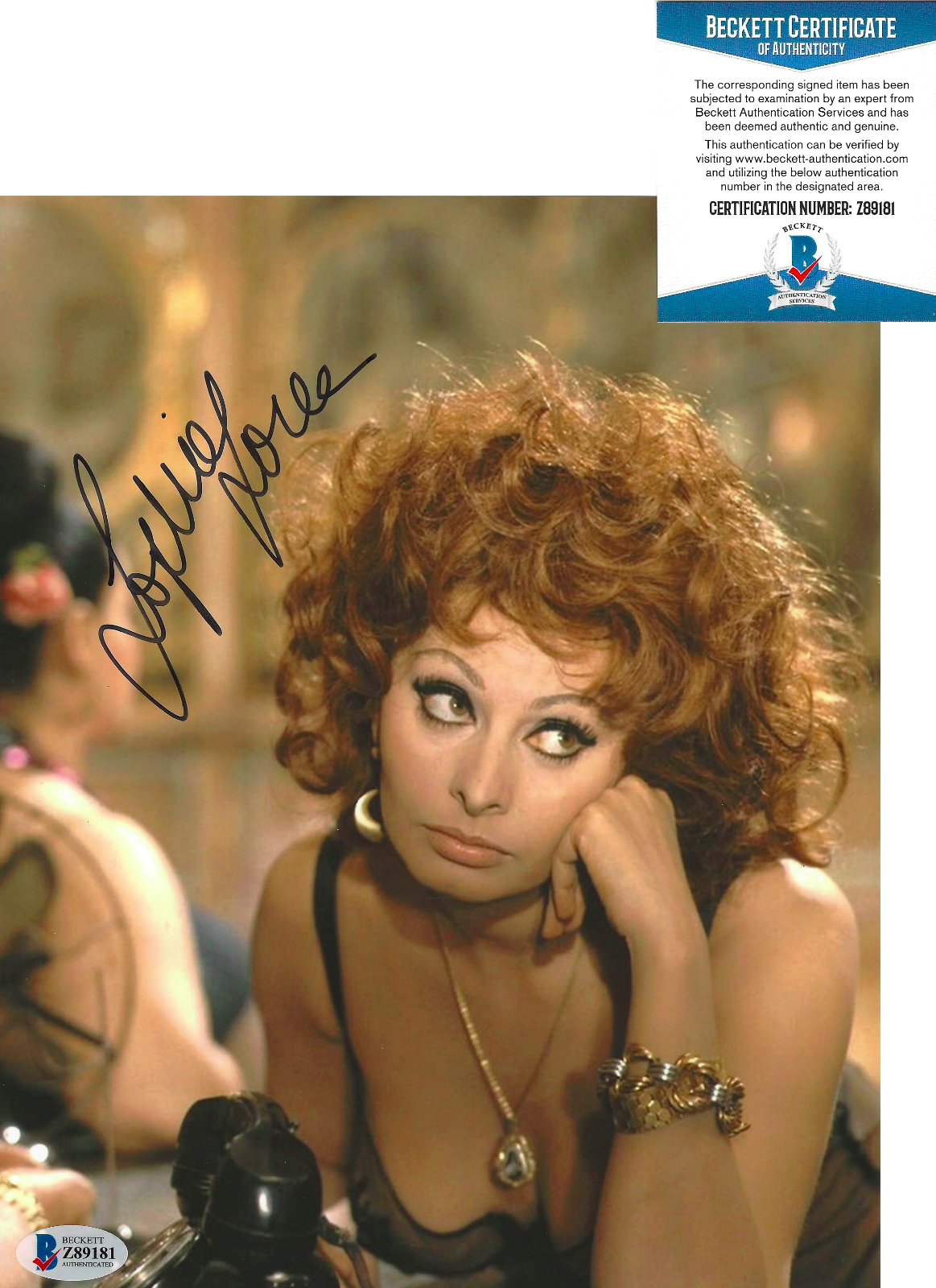 SOPHIA LOREN SIGNED 8x10 MOVIE Photo Poster painting 6 ITALIAN SEXY ACTRESS BECKETT COA BAS