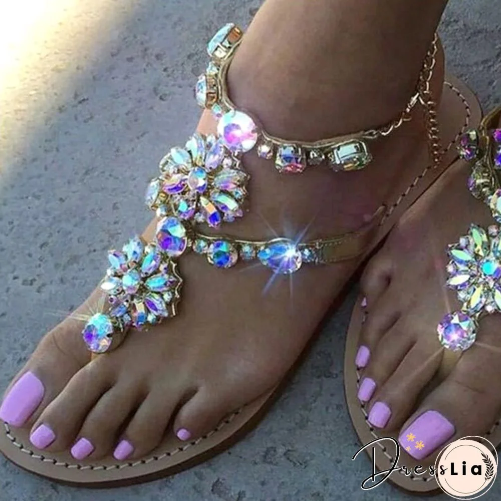 Ladies Rhinestones Sandals Summer Beach Slippers For Women Sandals Flip Flops Ladies Crystal Beach Sliders Casual Slippers Shoes