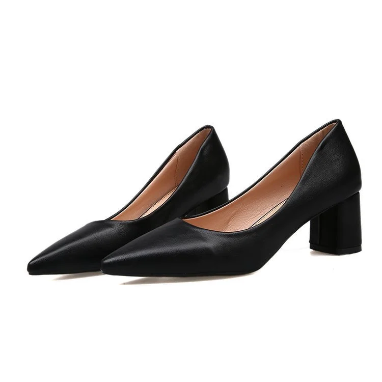 Wongn Wongn Version Of Spring Autumn New Thick Heel Single Shoes Female Pointed Head Shallow Mouth Temperament Professional Pure Color High Heels Female Fashion Ladle Shoes
