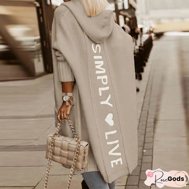 Casual Long Sleeve Sweater Coat Fall Winter Women Fashion New Letter Print Hooded Knitted Sweater Outwears Female Cardigan Tops