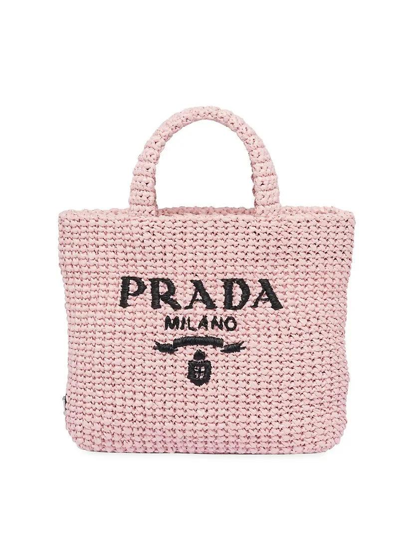 Prada Small Raffia Tote Bag pink