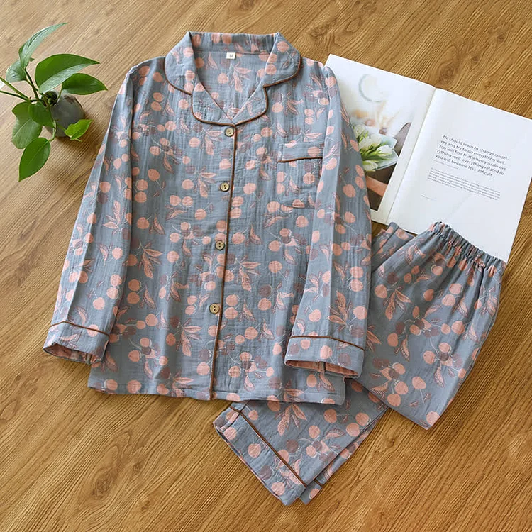 Jacquard Blueberry Cotton Gauze Loungewear Set Radinnoo.com