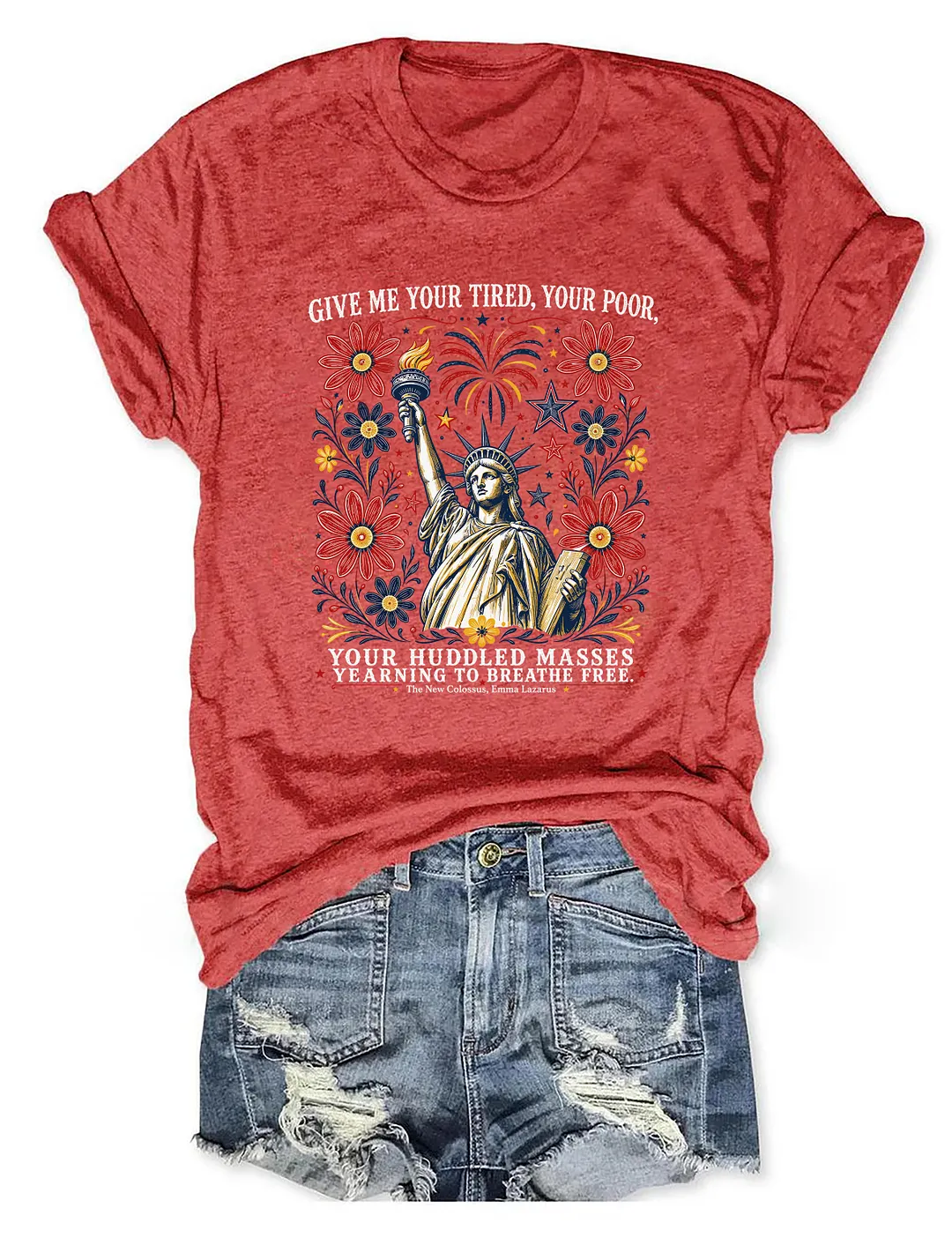 Statue Of Liberty USA Floral T-shirt