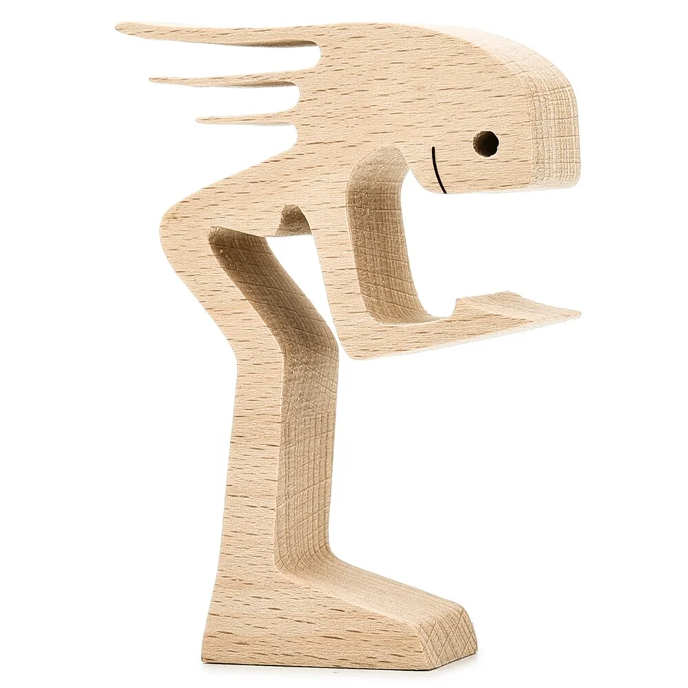 Wooden Figurines Miniatures Women and Dog Carving Wood Art Crafts Home Office Decoration Animal Ornaments Table Decoration