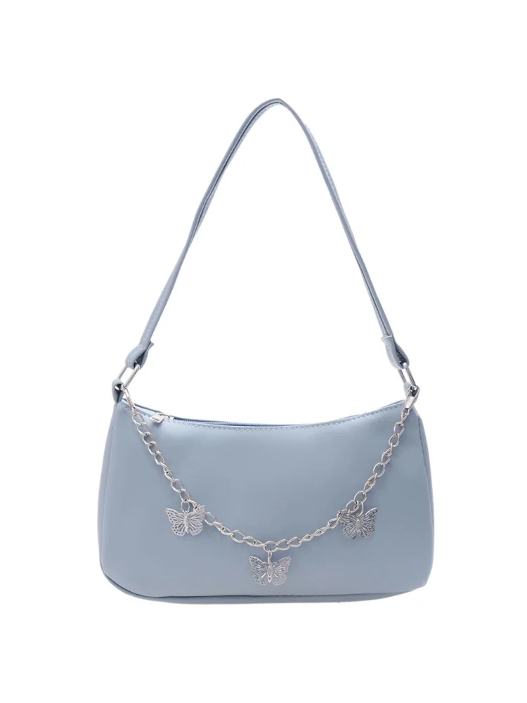 Fashion Women Butterfly Chain PU Underarm Bag Casual Small Handbags (Blue)