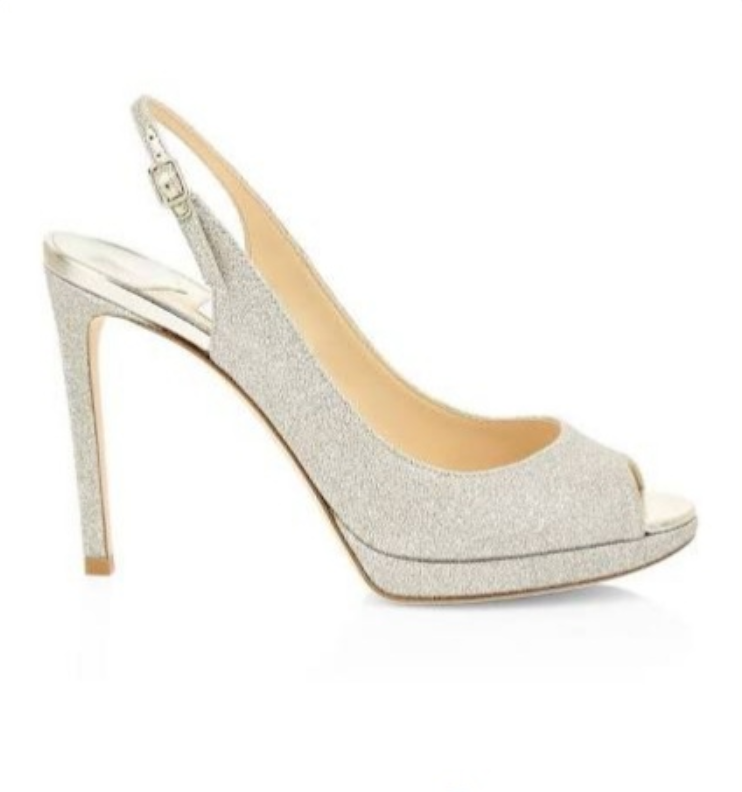 Sparkling Silver Peep Toe Slingback Pumps with Rhinestone Vdcoo